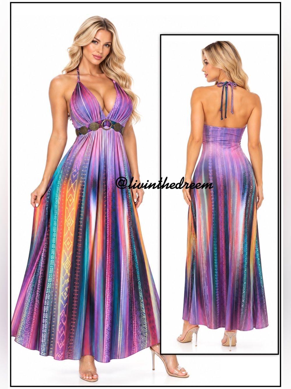 NWT Sky Brand Dress Multicolor Stripe Halter SZ L